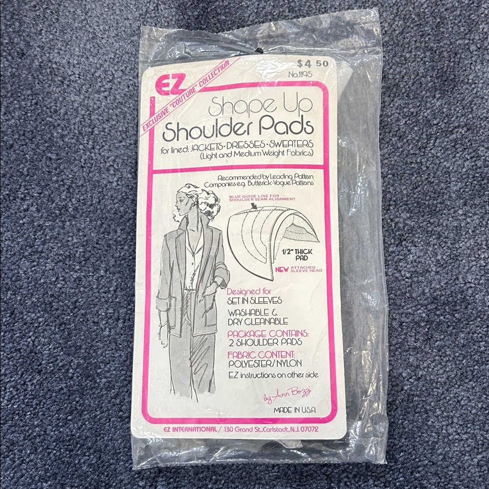 Vintage EZ Shape Up Shoulder Pads by Anne Bozzi- White, original unopened pkg.